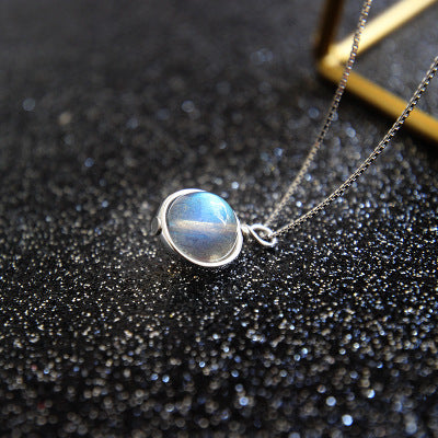 Natural Moonlight Stone Box Chain Necklace Necklace