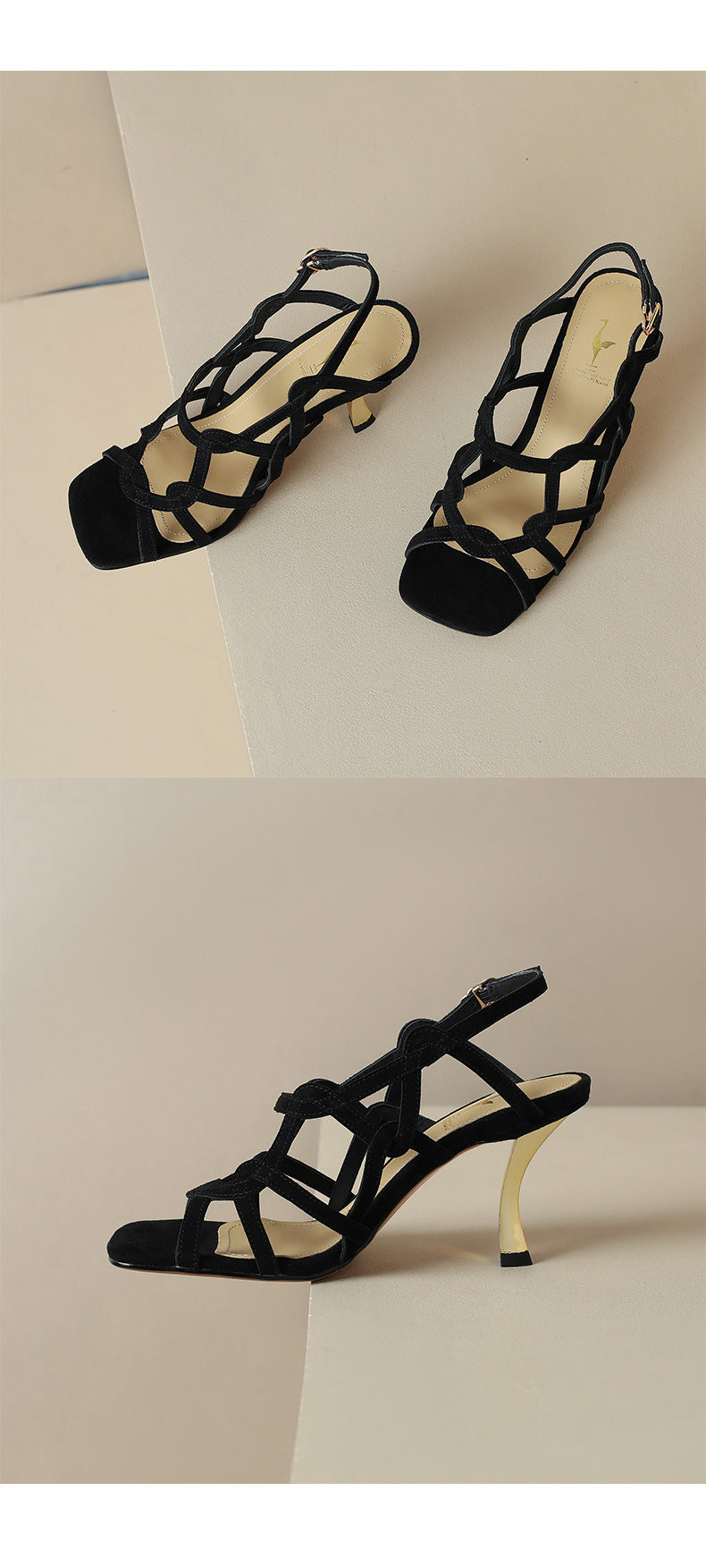 Summer Retro Hollow-out Roman Style Sandals High Heels