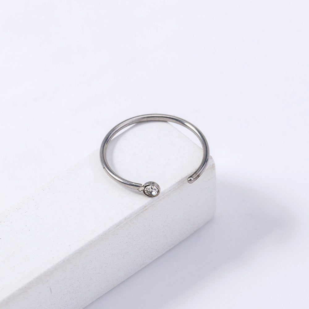Diamond-studded Stainless Steel Pierced Round Nose Ring