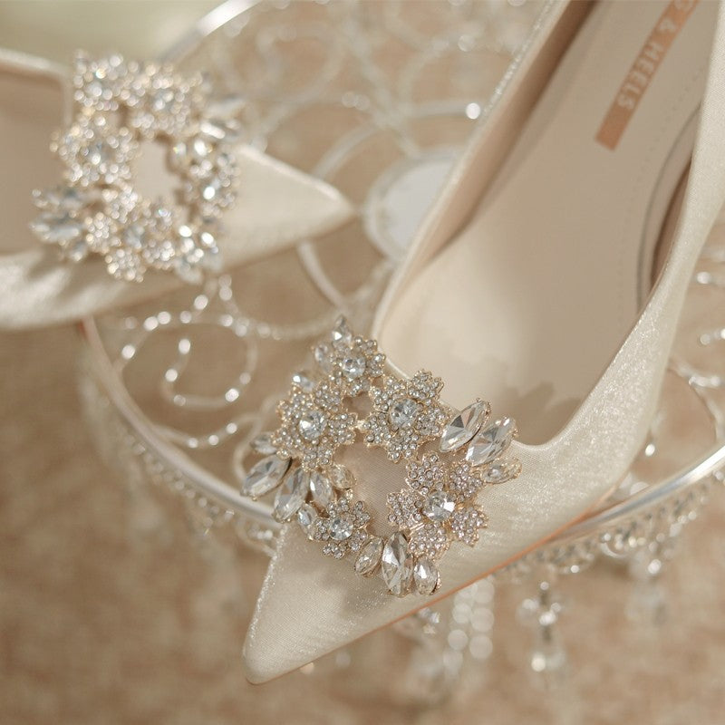 Wedding Dress Two-way Wear Pointed-toe Stiletto Bride Shallow Mouth Pumps Women High Heels