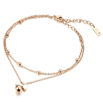 Lokaer New Delicate Bowknot Anklets Classic Rose Gold Color Stainless Steel Double Layer Women Ankle Jewelry Bracelets A19035