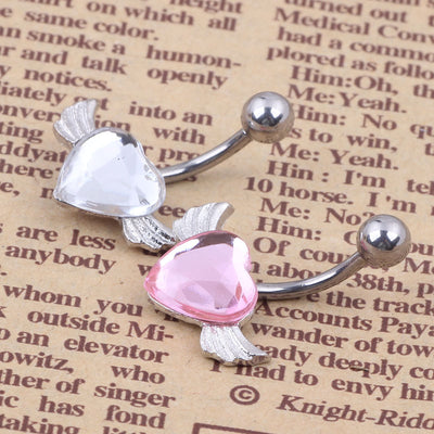 Download main imagesDownload description images2015 New Free Shipping Love Heart Belly  Ring Gem Angel Wing Belly Button Navel Rings Body Piercing jewelry