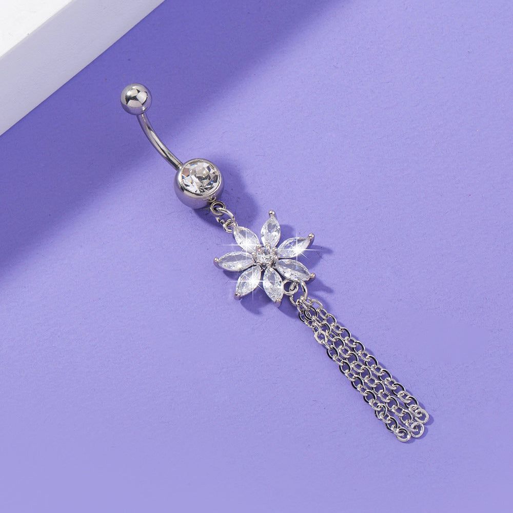 New Simple Style Flower Chain Zircon Belly Button Ring
