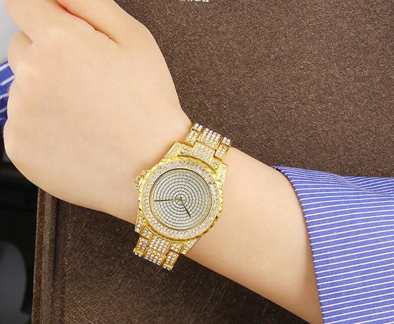 Fashion Bling Casual Ladies Female Quartz Gold Watch Crystal Diamond