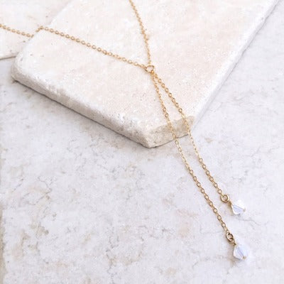 White pointed crystal necklace double chain necklace delicate necklace