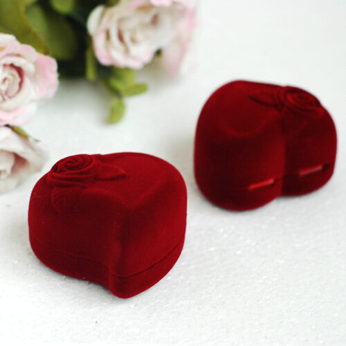 Rose Heart-shaped Maroon Couple Diamond Ring Box