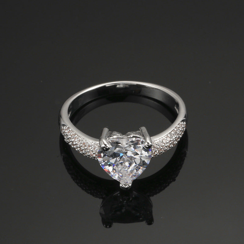 Heart-shaped Zircon Ring White Gold-plated Heart-shaped Diamond Ring
