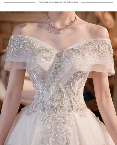 Wedding Dress Trailing Heavy Industry One-shoulder Bridal Temperament Female Forest Super Fairy Dream Starry Sky Skirt