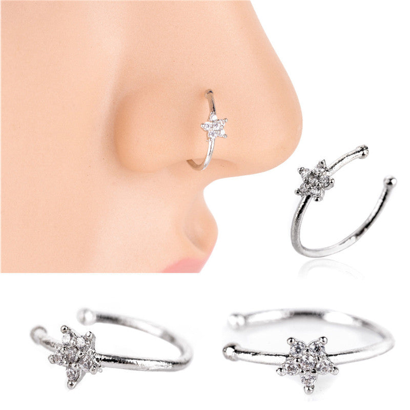 Fashionable And Exquisite Zircon Nose Ring Silver 6 Diamond Flower-shaped Nose Nails
