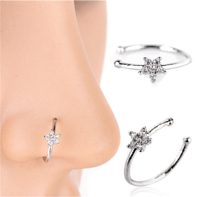 Fashionable And Exquisite Zircon Nose Ring Silver 6 Diamond Flower-shaped Nose Nails