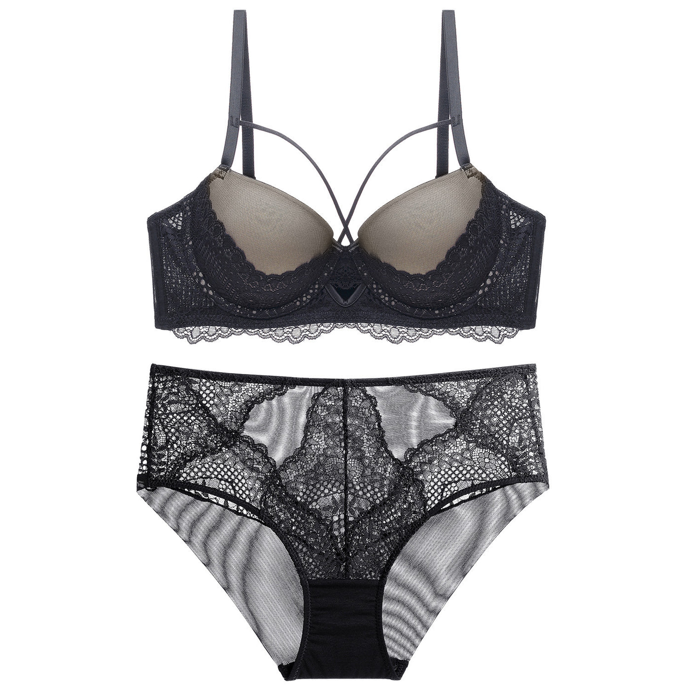 French Lace Splicing Hollow-out Sexy Bra Suit