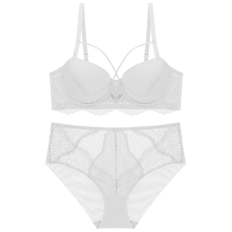 French Lace Splicing Hollow-out Sexy Bra Suit