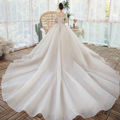One-Shoulder Main Wedding Dress New Temperament Forest Super Fairy Dream Little Bride Han Trailing Starry Sky