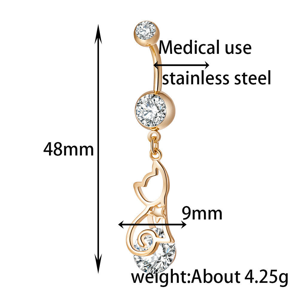 Personality Kitten Belly Button Nail Medical Stainless Steel Belly Button Ring