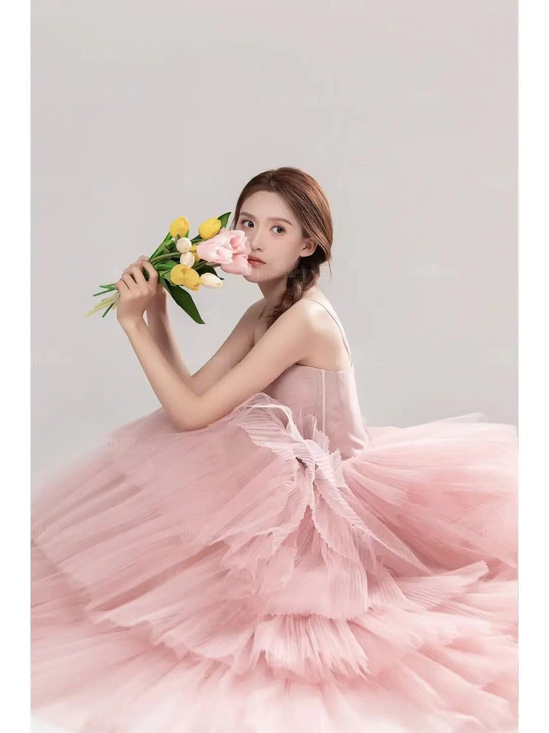Elegant Girl's Wedding Photography Dress Pink White