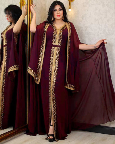 Middle East Muslim Women's Wear Sequined Gown Suit Dress Cape Robe