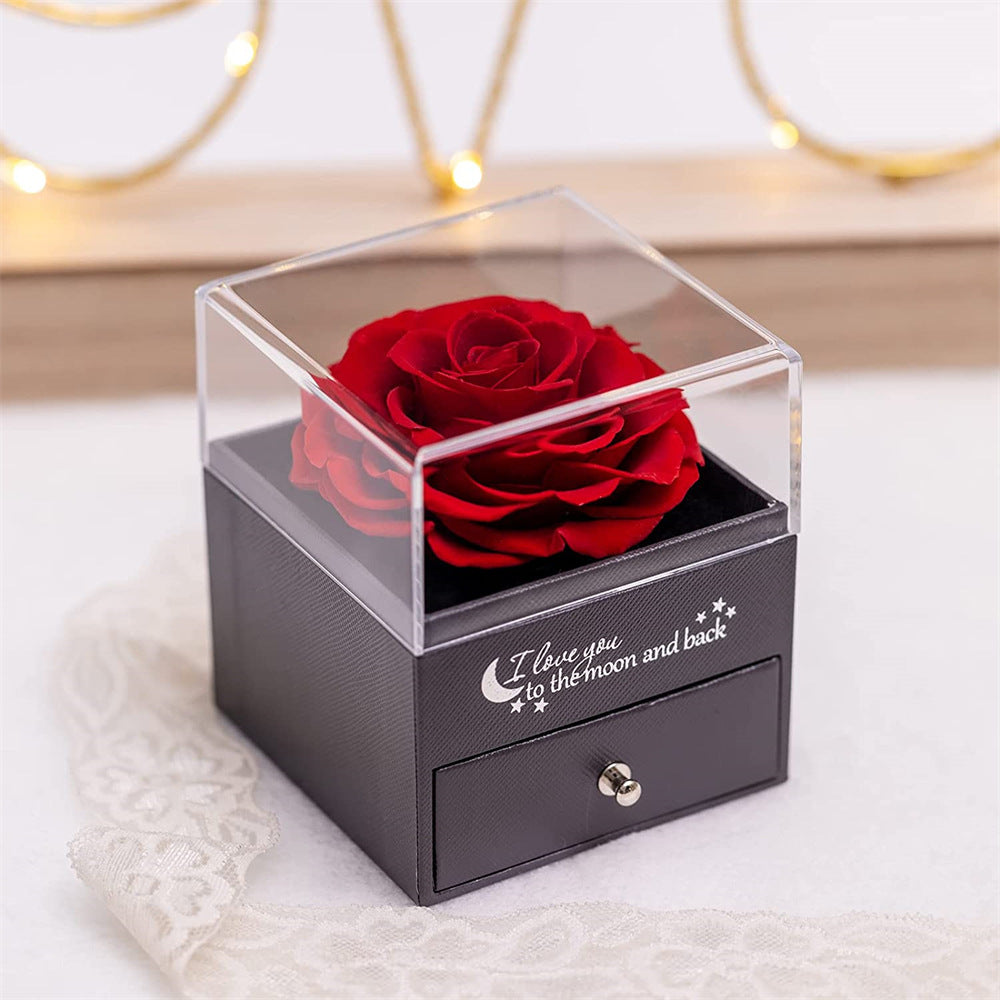 Zircon Love Necklace Ornament Women's Valentine's Day Preserved Fresh Flower Artificial Flower Gift Box Jewelry Box