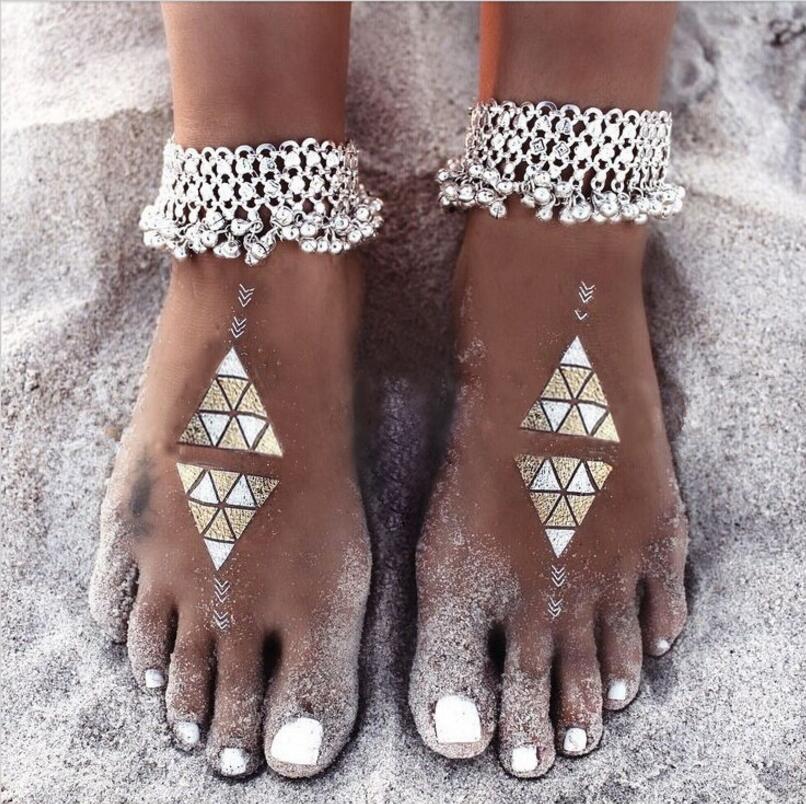 Boho Anklets Bohemian Silver Color Anklet Chain Bell Beads Anklet