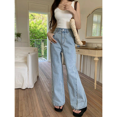 Women's Loose High Waist Retro Cropped Patchwork Wide-leg Jeans