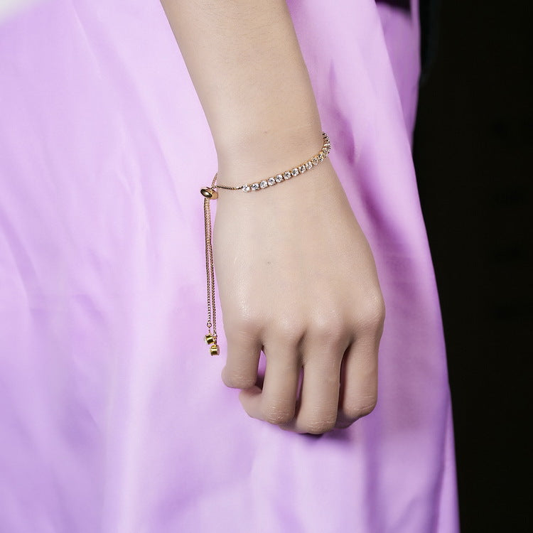 Fashion 3mm Inlaid Zircon Lady Literature Adjustable Bracelet