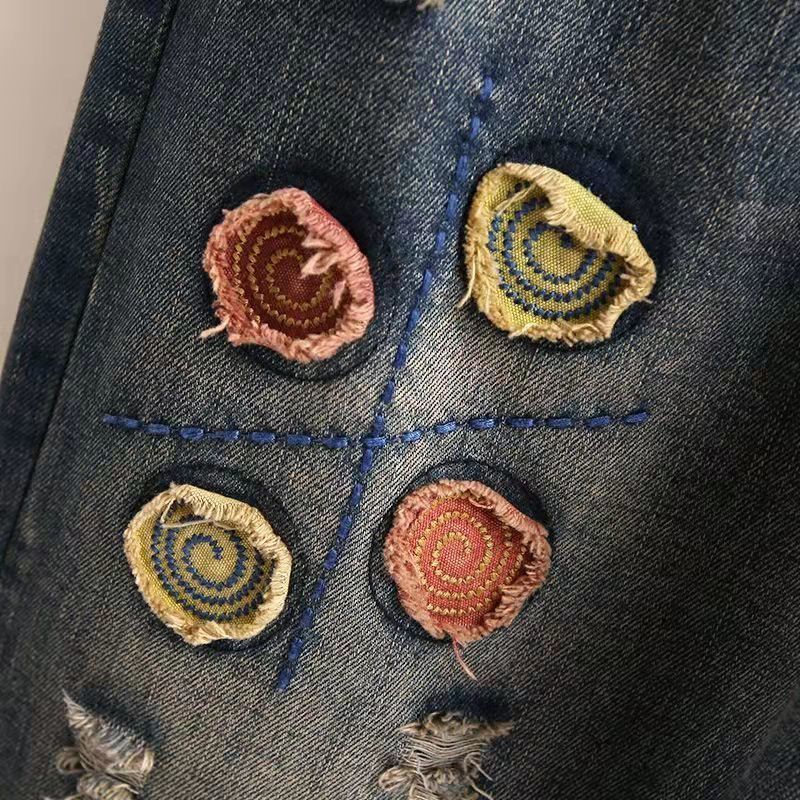 Ethnic Style Embroidered Retro Elastic Waist Jeans