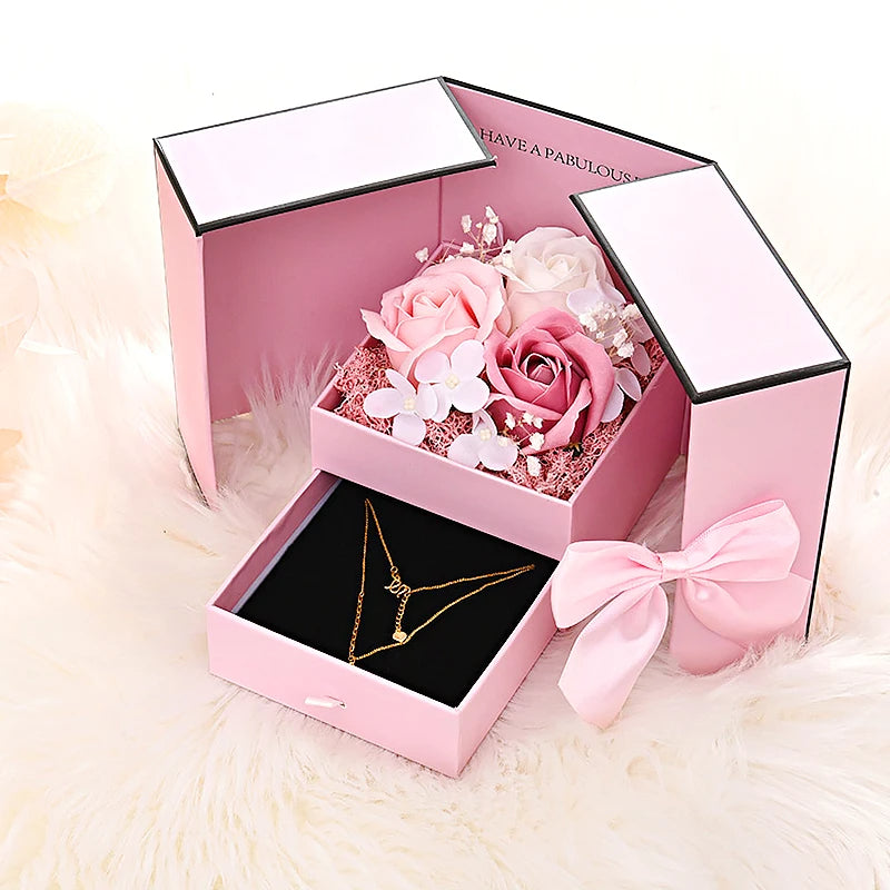 Red Rose Packaging Box For Double Opening Bow Knot Door
