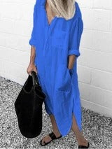 Elegant Solid Color Slit Dress Long Shirt Dress