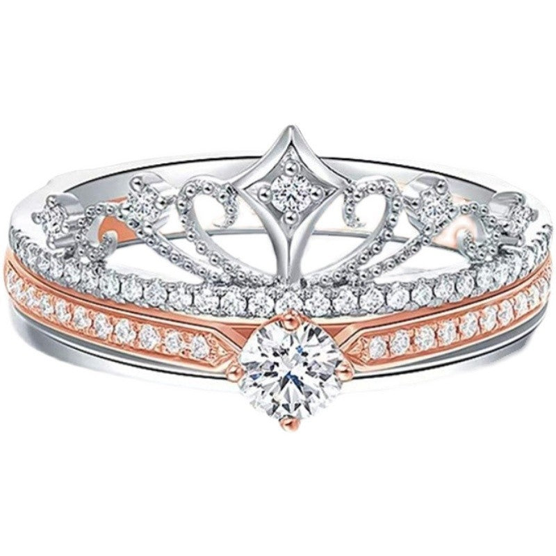 Castle Fireworks Moissanite Ring Crown White Rose Two-color Gold One Multi-wear Twin Women
