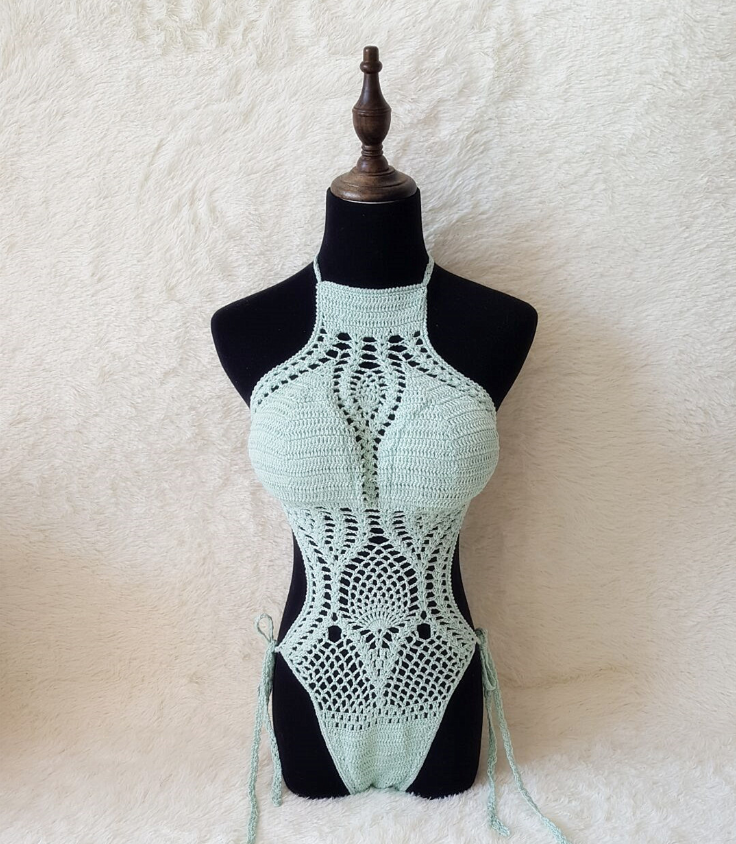 Hand-knitted one-piece swimsuit