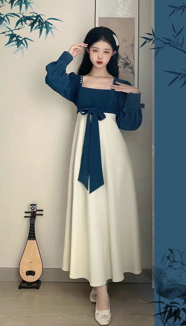 Long Sleeve Square-neck Dress