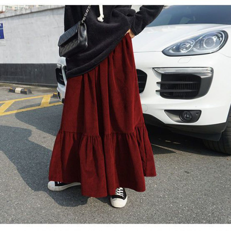 Women's Ruffled Fishtail High Waist Loose And Slimming Line Skirt Fat Elastic Waist