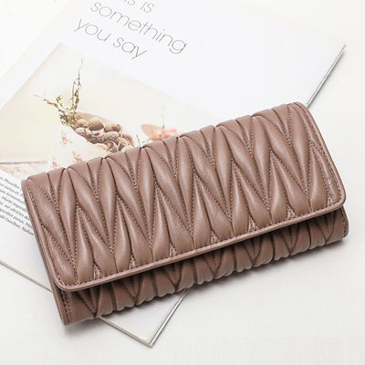 Women's Fashion Multi-card-slot Pleated Long Genuine Leather Wallet