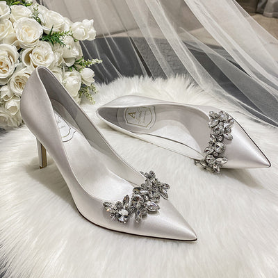 Bridal Crystal Satin White High Heels