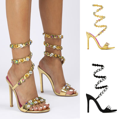 New Black Gold 11cm Stiletto Heel Small Round Toe Satin Surface Rhinestone High-heeled Sandals Summer Rivet