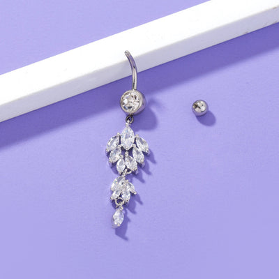 Simple Belly Button Ring Creative Leaf Micro-inlaid Zircon