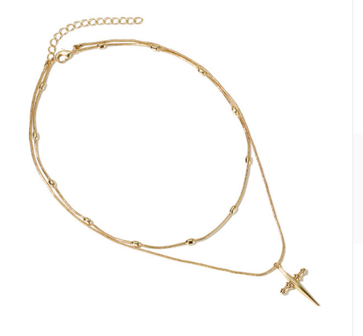 Layered Choker Cross Pendant Necklace