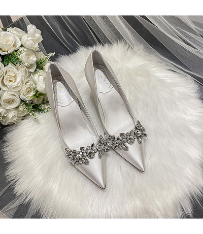 Bridal Crystal Satin White High Heels