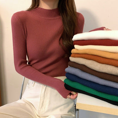 Half High Collar Inner Lining Bottom Sweater Slim Fit Fit Long Sleeved Sweater