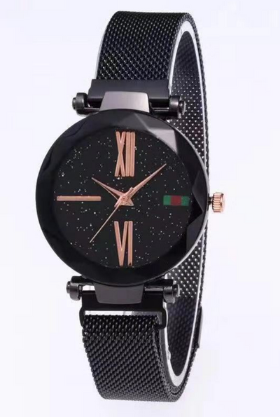 Luxury Women Watches Mesh Ladies Clock Magnet Buckle Starry Diamond Geometric Surface Quartz Wristwatch