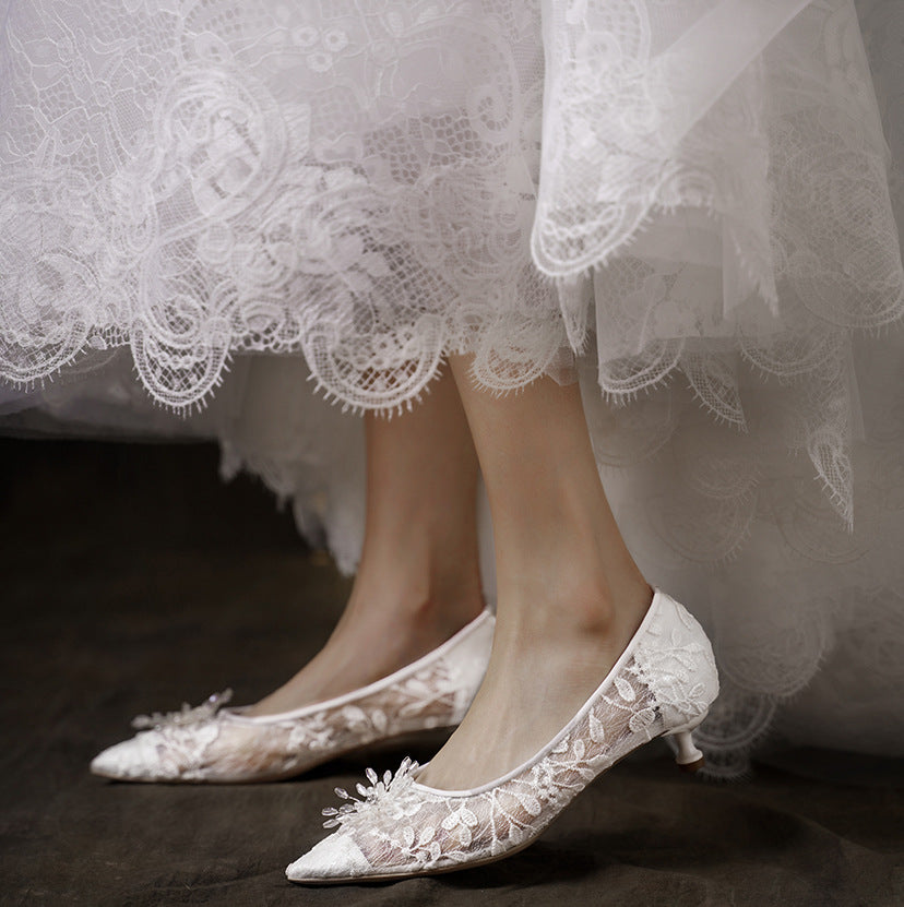 Wedding Shoes Flat White Wedding Dress Crystal Low Heel Shoes