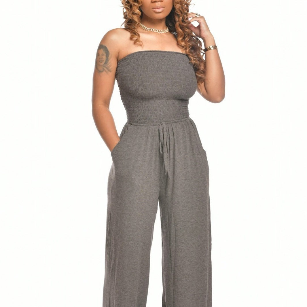 Women's Clothing Casual Square Shoulder Chest-wrapped Wide-leg Jumpsuit