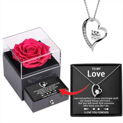 Zircon Love Necklace Ornament Women's Valentine's Day Preserved Fresh Flower Artificial Flower Gift Box Jewelry Box
