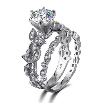 New European and American princess ring diamond set ring tree leaf engagement ring