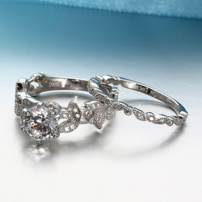New European and American princess ring diamond set ring tree leaf engagement ring