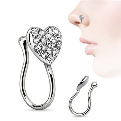 Diamond Love Heart Shaped Nose Nails  Ring