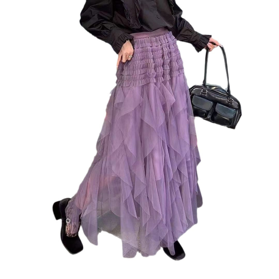 Irregular High Waist Tulle Tutu Tiered-Ruffle Long Dress