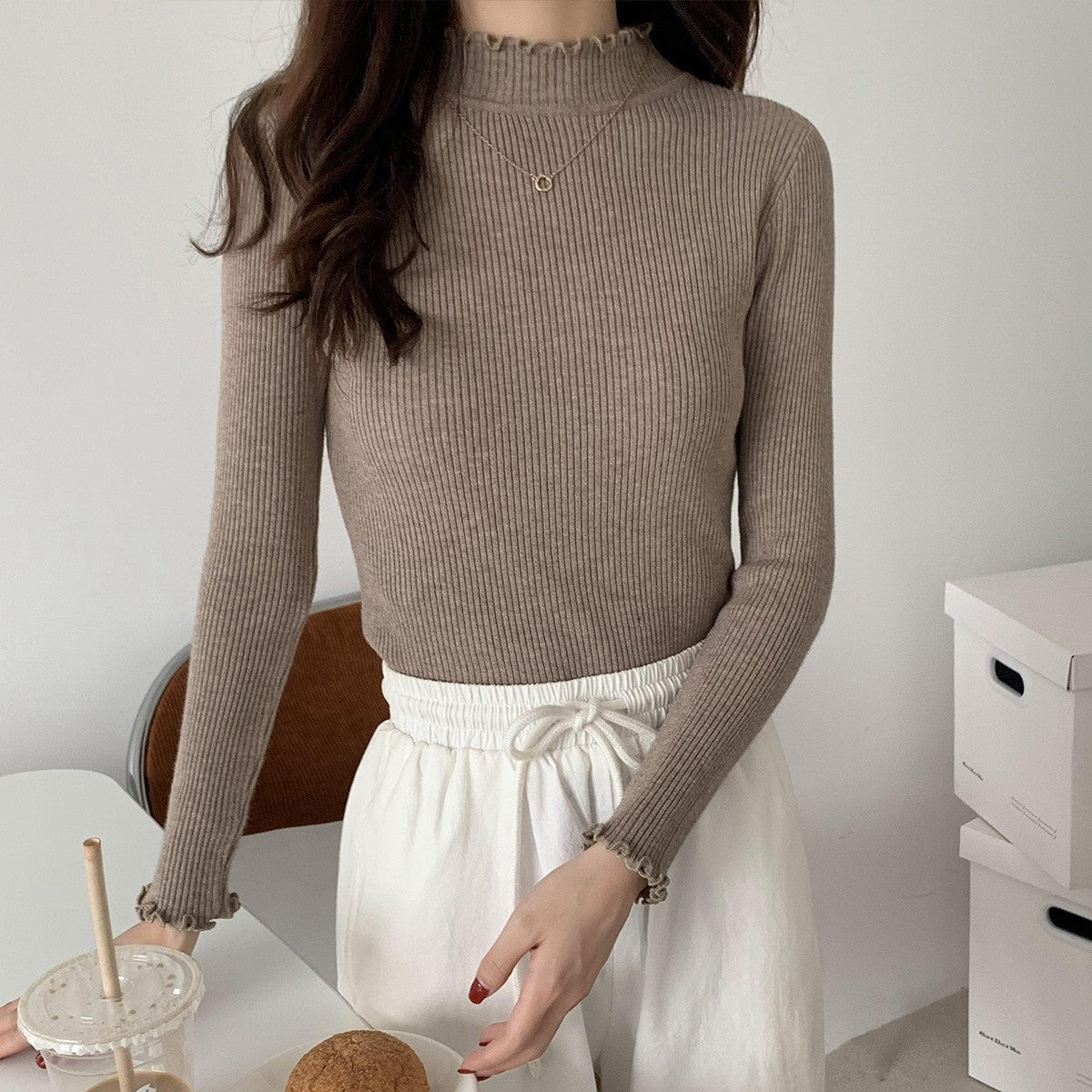 Half High Collar Inner Lining Bottom Sweater Slim Fit Fit Long Sleeved Sweater