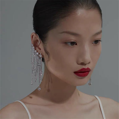 Luxury Silver Personalized Fashion Tassel Earrings Earrings Earrings One-piece Exaggerated Earrings