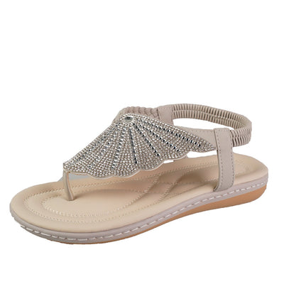 New Rhinestone Shell Flip-Flops Sandals Summer Beach Shoes For Women Fashion Casual Low Heel Flat Slides Slippers