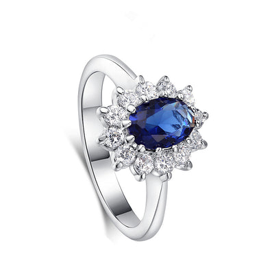High-end foreign explosions jewelry Europe and the United States popular engagement ring high-grade blue zircon gold ring